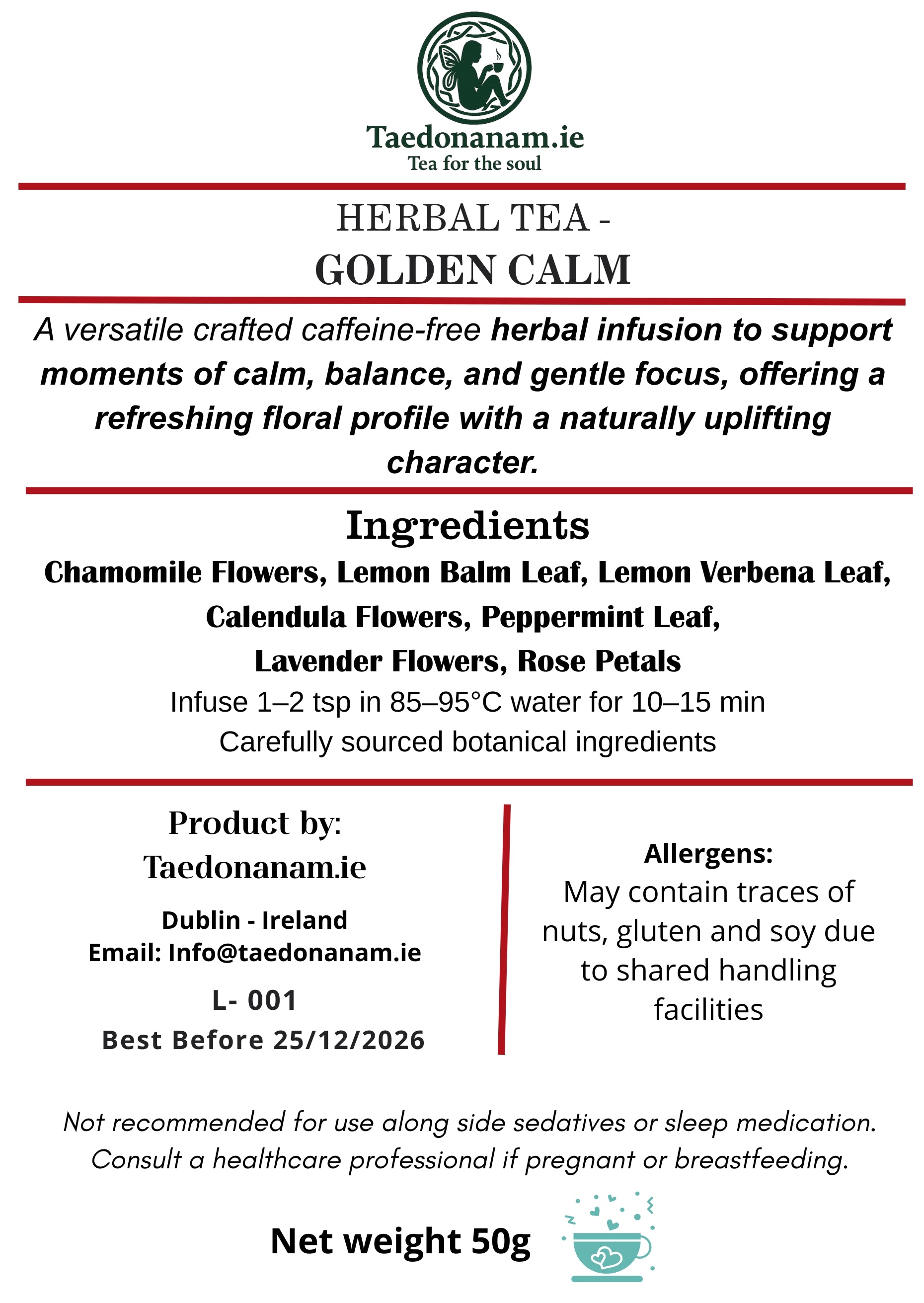 Golden Calm | Síocháin Órga | Harmonizing Floral Blend for Stress & Digestion