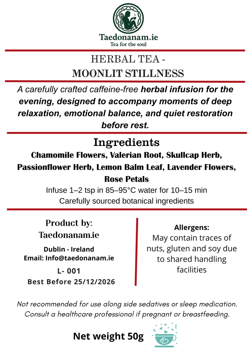 Moonlit Stillness | Ciúnas na Gealaí | Lunar Ritual Tea for Deep Rest