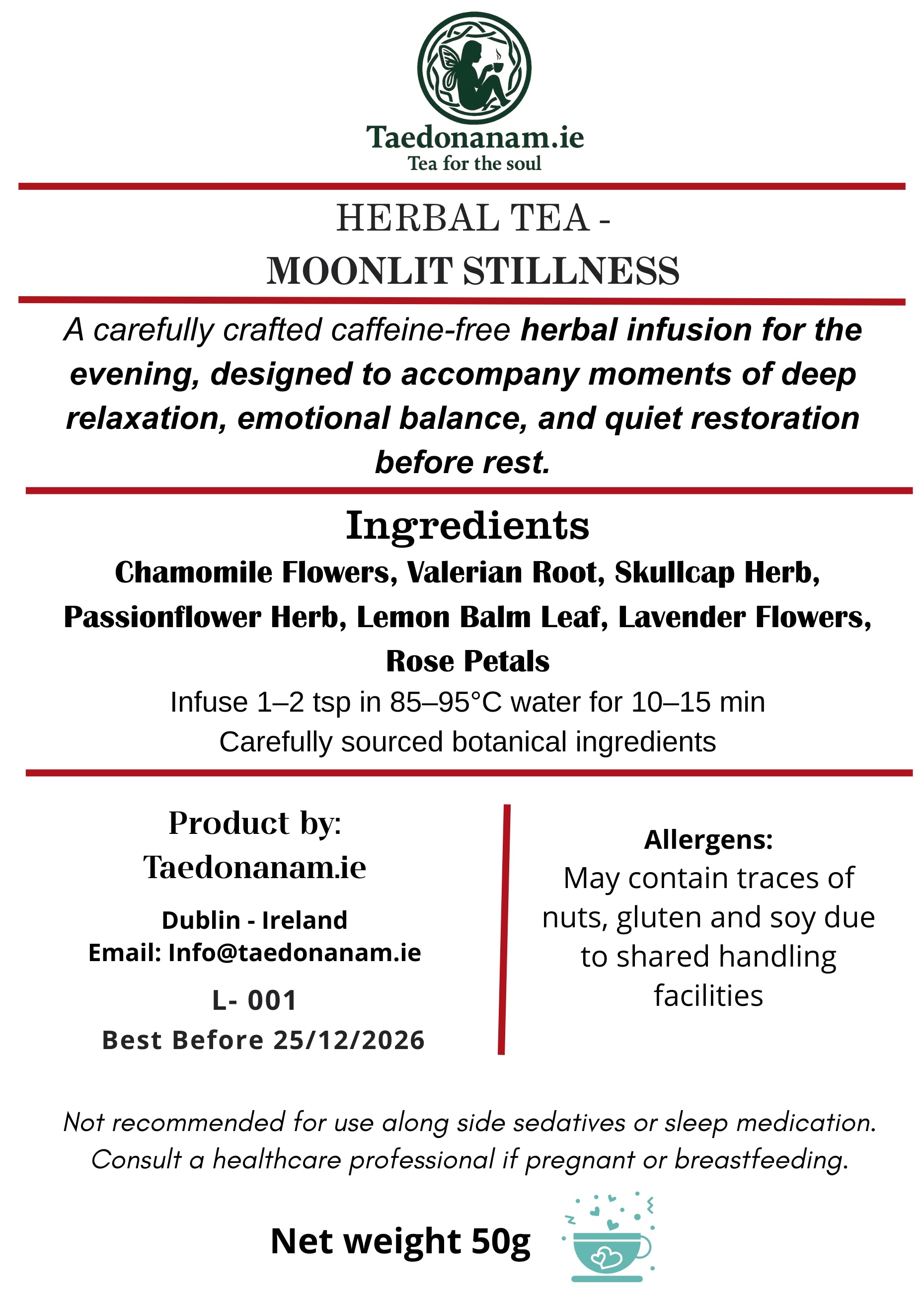 Moonlit Stillness | Ciúnas na Gealaí | Lunar Ritual Tea for Deep Rest